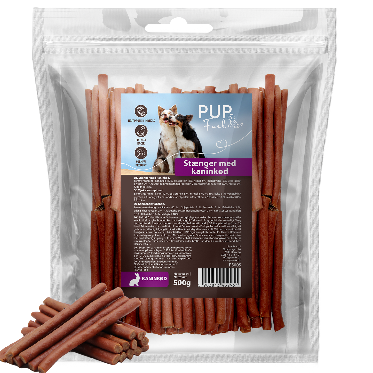 PupFuel – Stænger med kaninkød 500 gram