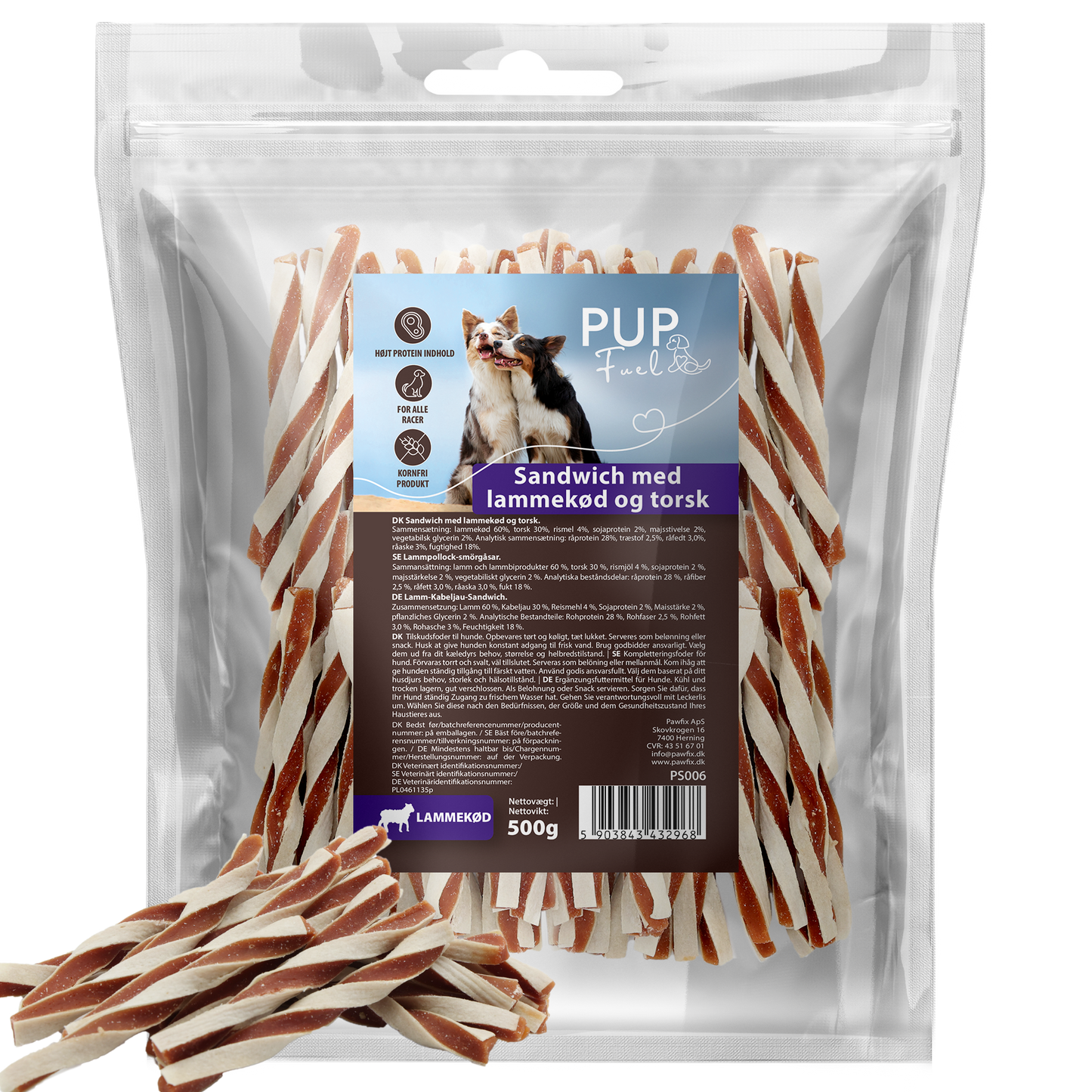 PupFuel – Sandwich med lammekød og torsk 500 gram