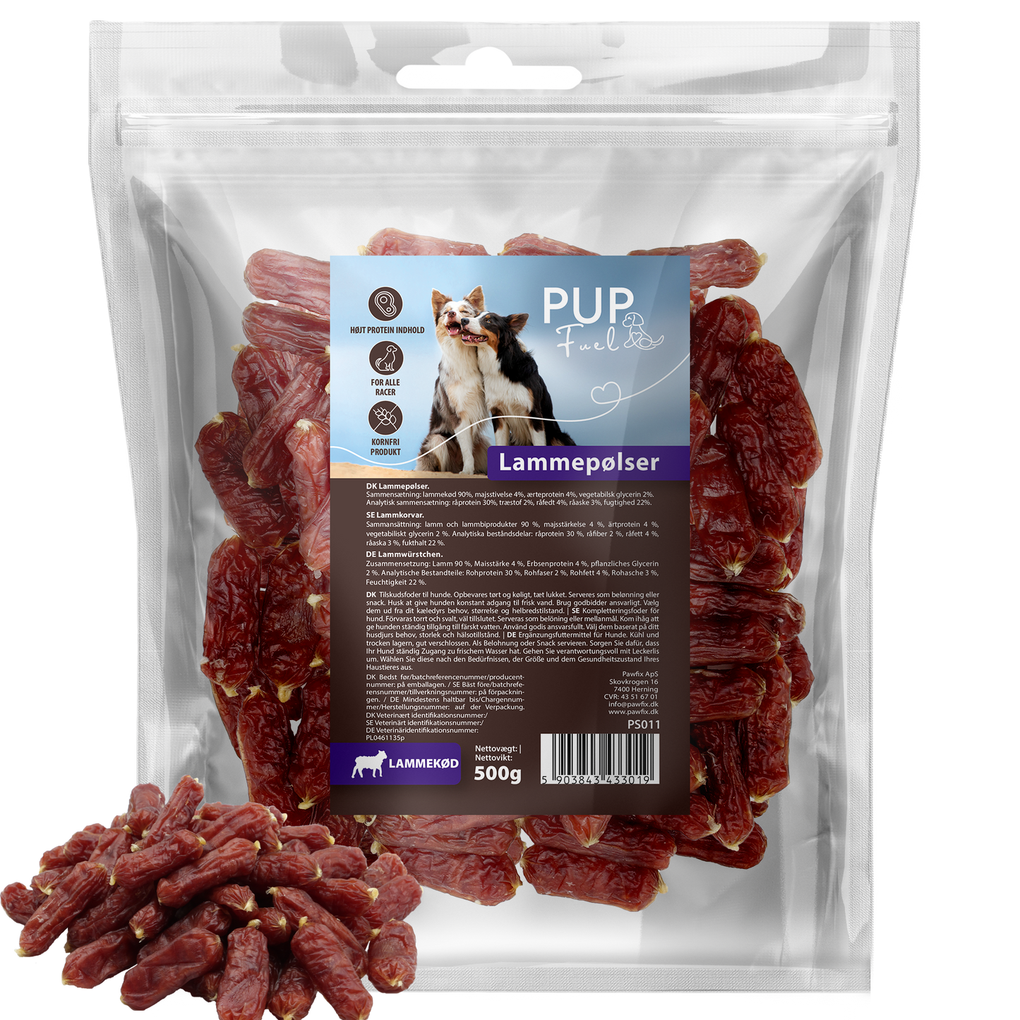 PupFuel Lammepølser 500 gram