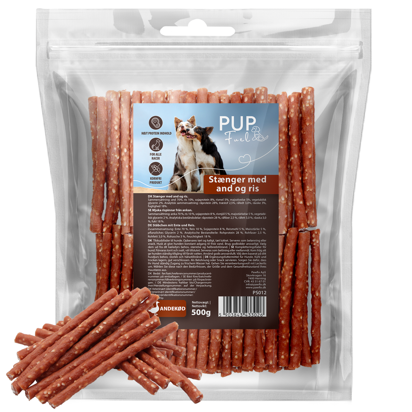 PupFuel Andestænger med ris 500 gram