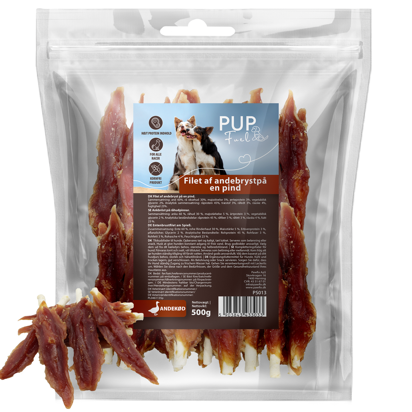 PupFuel Filet af andebryst på en pind 500gram