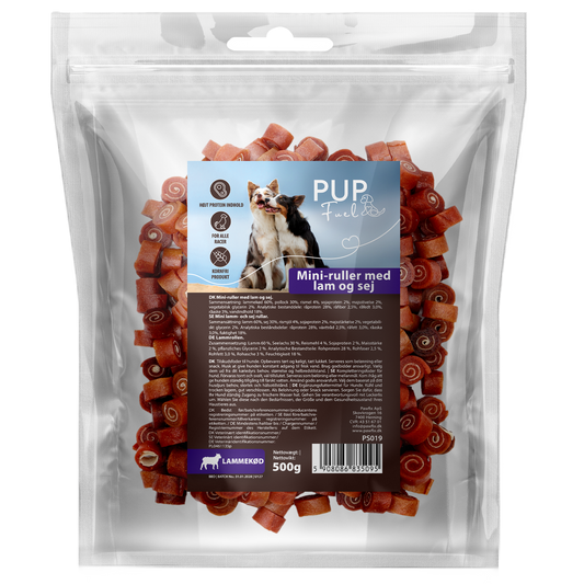 Pupfuel Mini-ruller med lam og sej – 500 gram