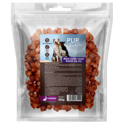 Pupfuel Mini-ruller med kanin og sej – 500 gram