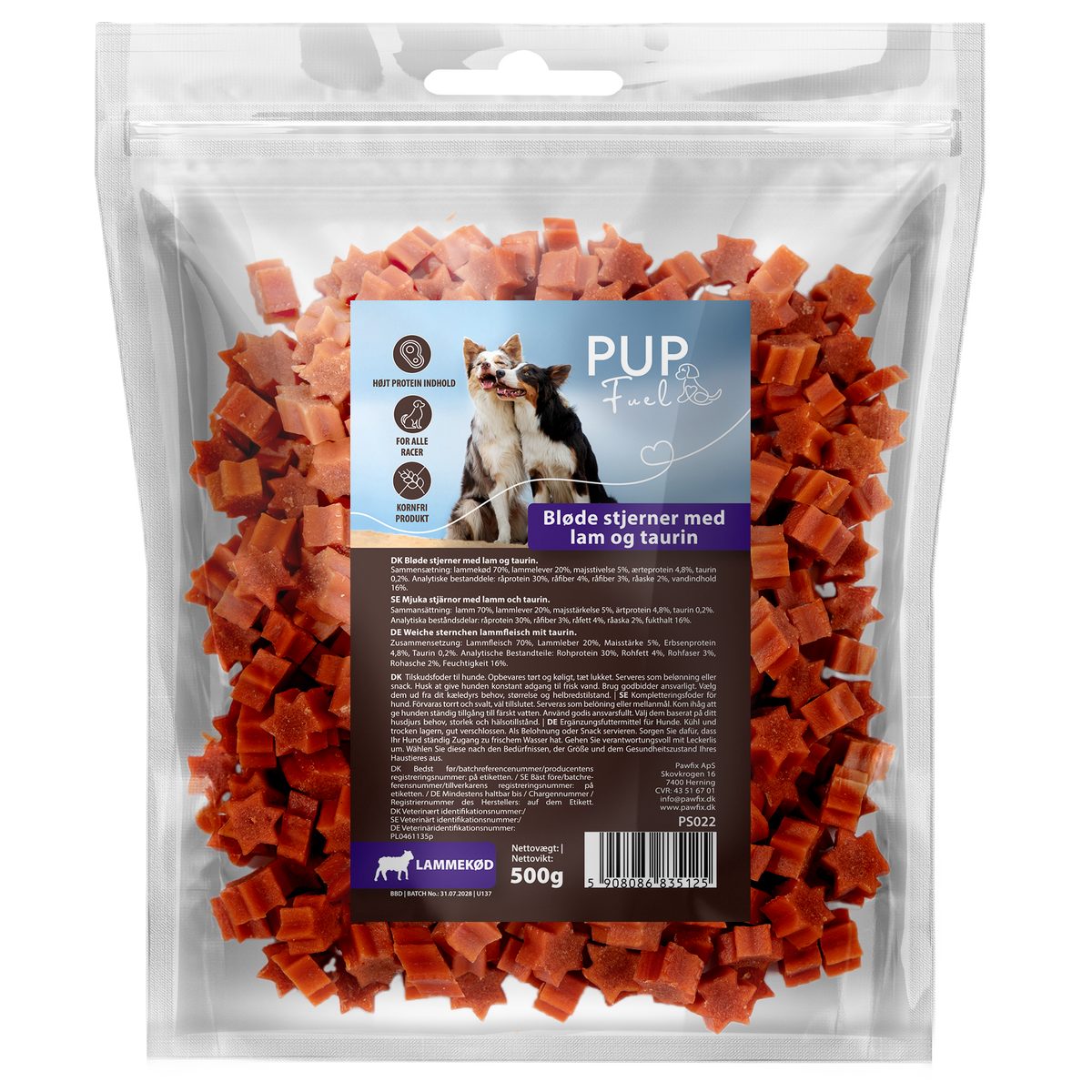 Pupfuel Bløde stjerner med lam og taurin – 500 gram